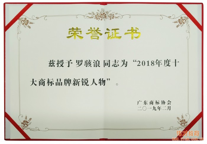 伟才教育董事长罗骇浪荣获“2018年度十大商标品牌新锐人物”